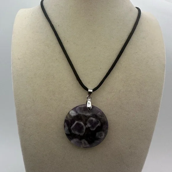 Round Dream/Chevron Amethyst Pendant on Satin Rope - Picture 9 of 10